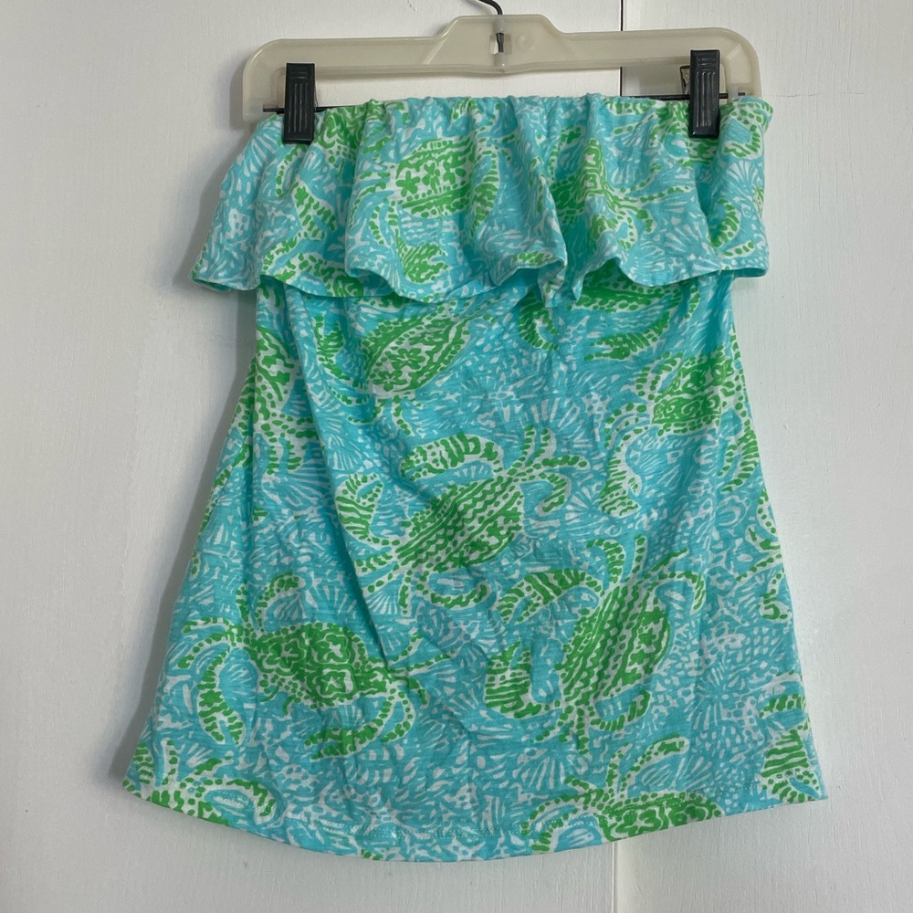 Lilly Pulitzer Blue and Green Strapless Top